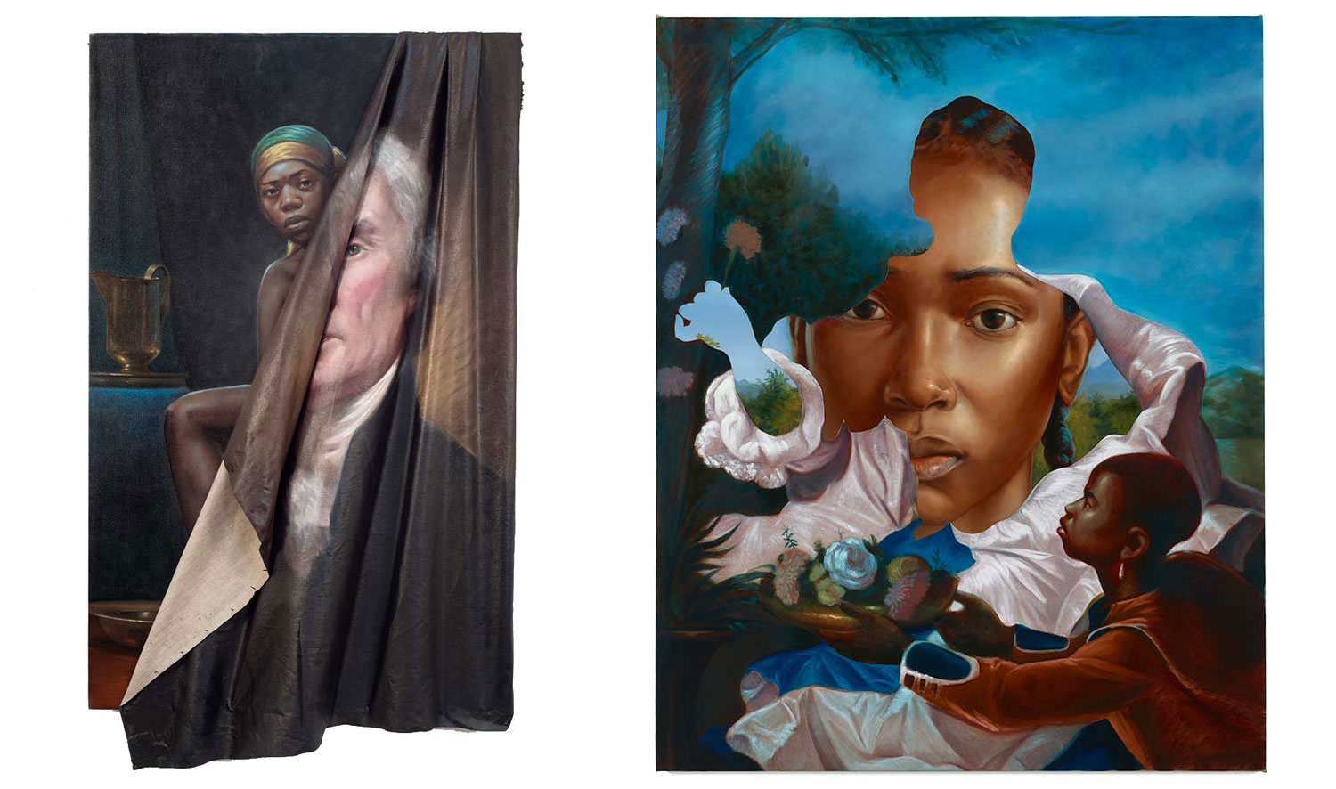Titus Kaphar, Behind the Myth of Benevolence (2014) and Seeing Through Time (2018)